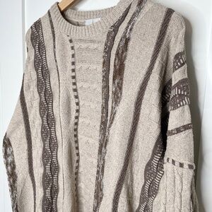 Vintage London Fog "Coogi" Style 3D Knit Sweater Tan & Brown